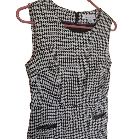 Liz Claiborne Size 4 Houndstooth Black White Dress Sleeveless Pockets Profession - Picture 2 of 14